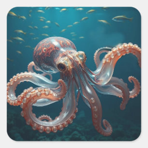 Iridescent Glass Octopus Art Deep Sea Fantasy Square Sticker