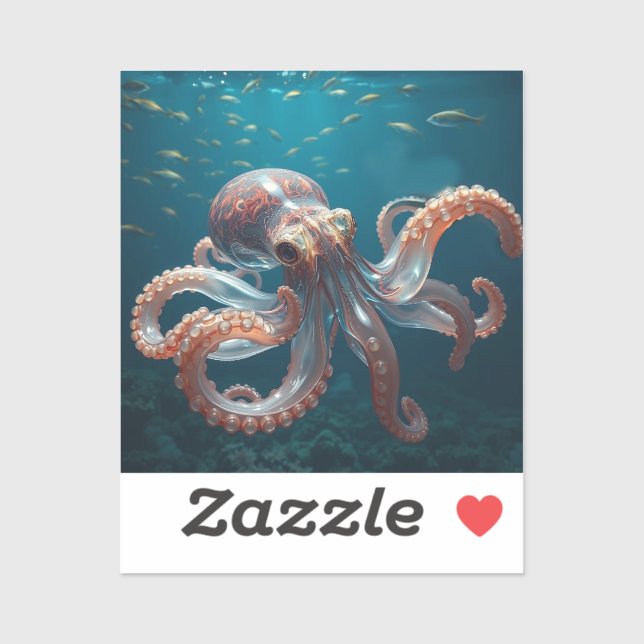 Iridescent Glass Octopus Art | Deep Sea Fantasy   Sticker (Sheet)