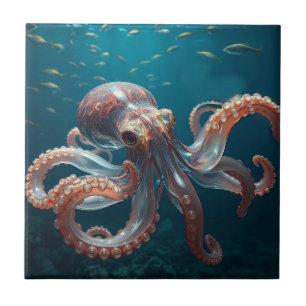 Iridescent Glass Octopus Art   Deep Sea Life Ceramic Tile