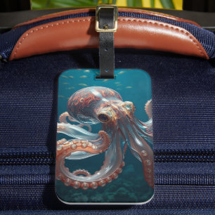 Iridescent Glass Octopus Art   Deep Sea Life Luggage Tag