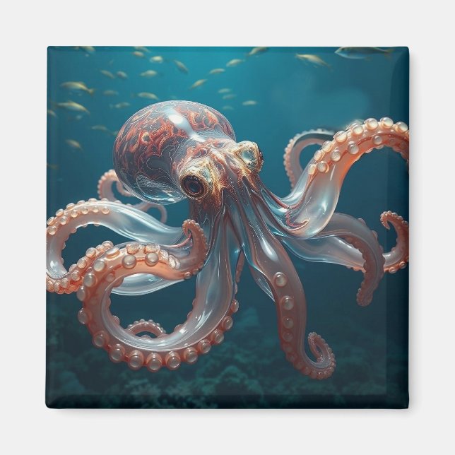 Iridescent Glass Octopus Art | Deep Sea Life Magnet (Front)