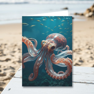 Iridescent Glass Octopus Art   Husband's Birthday Card