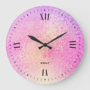Iridescent glass ombre pink and purple large clock