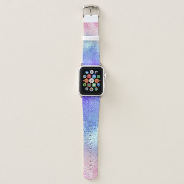 Iridescent glass texture ombre blue to pink apple watch band (Front)