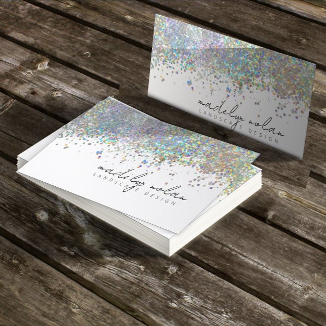 Iridescent Glitter Border Calligraphy ID936 Business Card (Creator Uploaded)