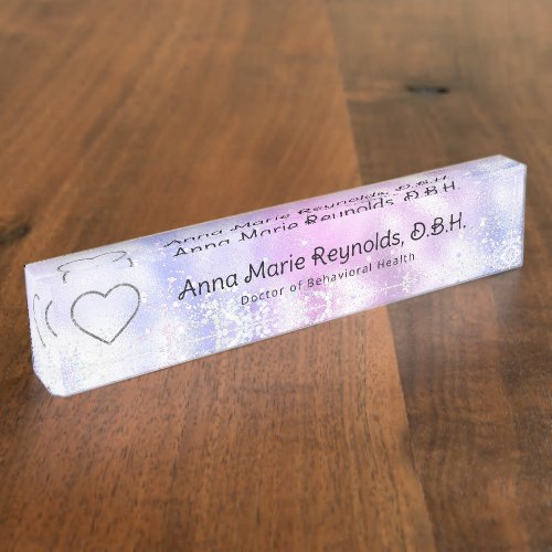 Iridescent Glitter Heart Professional Desk Name Plate