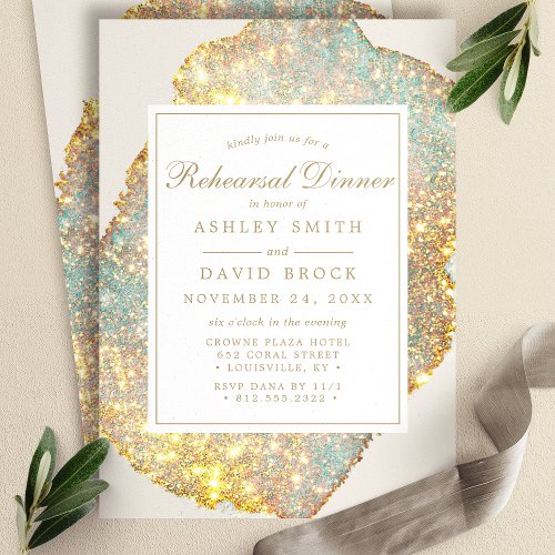 Iridescent Glitter Rehearsal Dinner Invitation