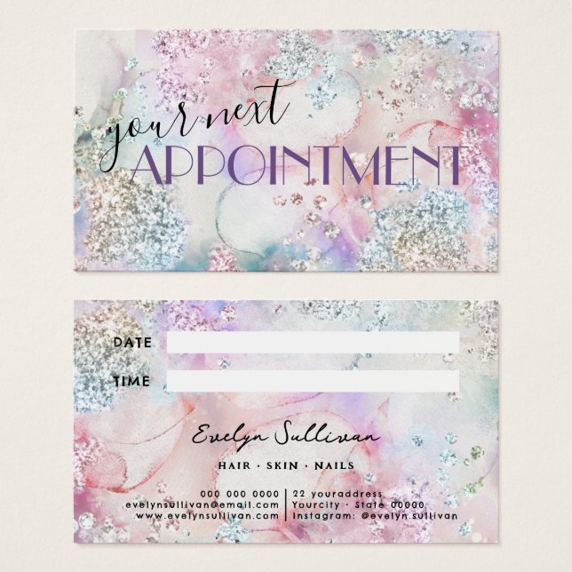 Iridescent glitter watercolor appointment card (Front & Back)
