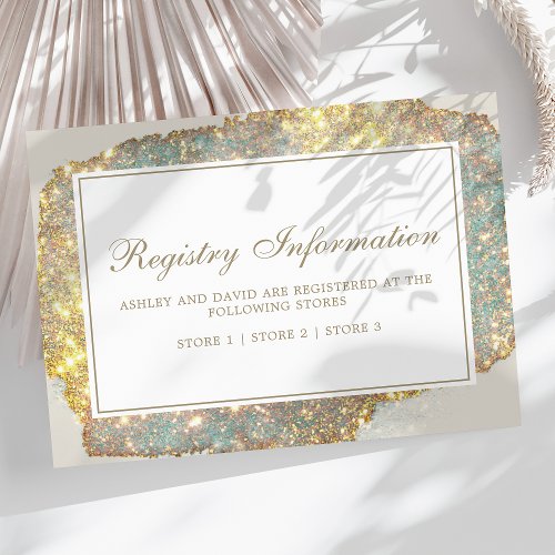 Iridescent Glitter Wedding Registry Information Enclosure Card