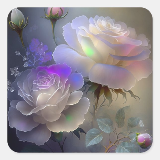 Iridescent Glow Flowers Square Sticker (Front)