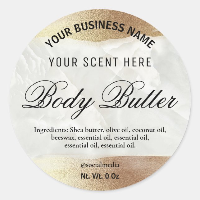 Iridescent Gold Border Marble Body Butter Labels (Front)