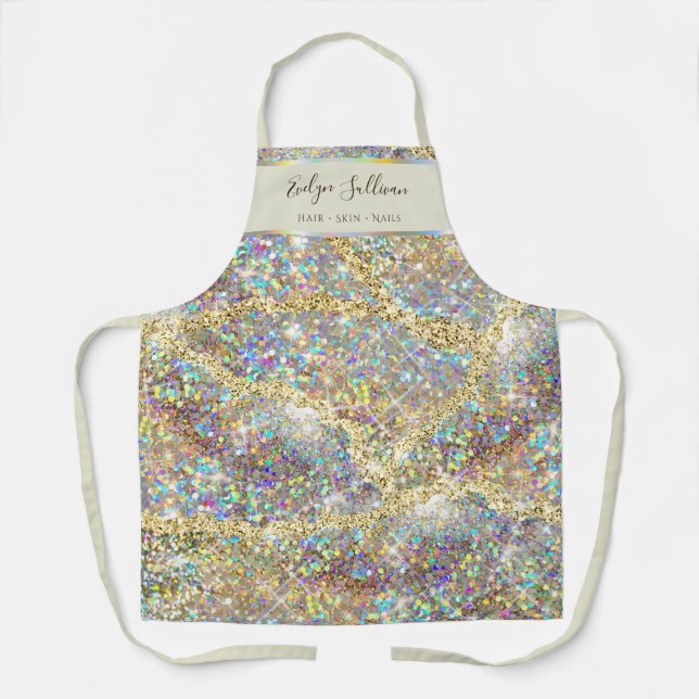 Iridescent gold glitter beauty professional apron (Front)