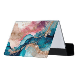Iridescent Gold glitter Desk Business Card Holder