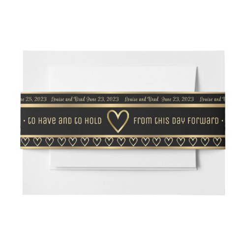 Iridescent Gold Heart Wedding Vows Invitation Band Invitation Belly Band
