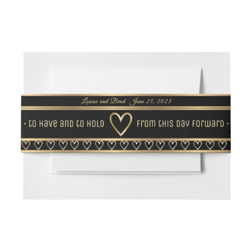 Iridescent Gold Heart Wedding Vows Invitation Band Invitation Belly Band