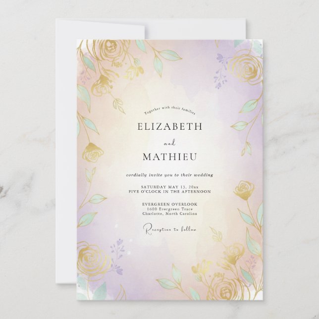 Iridescent Gold Petals Wedding Invitation (Front)