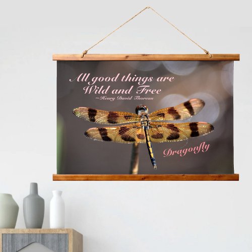 Iridescent Golden Dragonfly on Taupe Photographic Hanging Tapestry