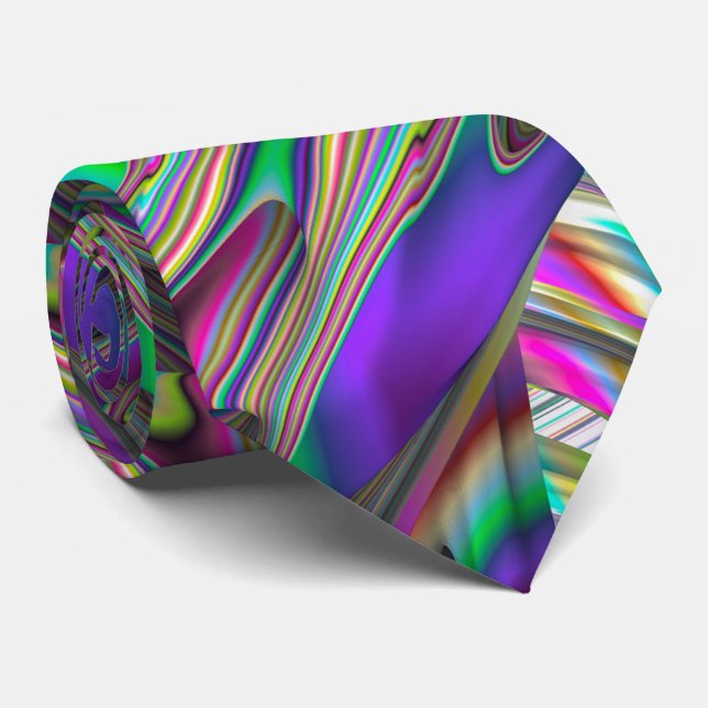 Iridescent Good Vibes Harmony Fractal Pattern Neck Tie (Rolled)
