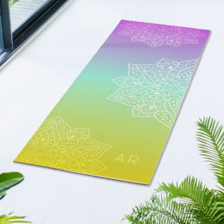 Iridescent Gradient Asymmetric Mandala &amp; Initials Yoga Mat