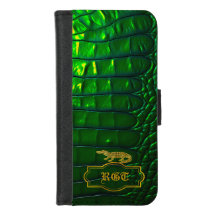 Iridescent Green Faux Crocodile Monogrammed