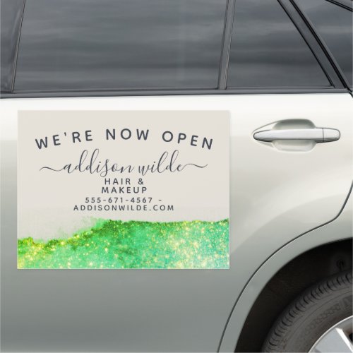 Custom Car Magnets 5 Iridescent Green Gold Glam Glitter Brittni Car Magnet