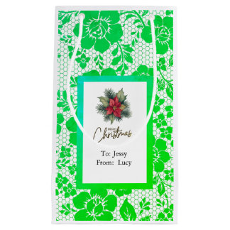 iridescent green lace with Christmas flower Small Gift Bag