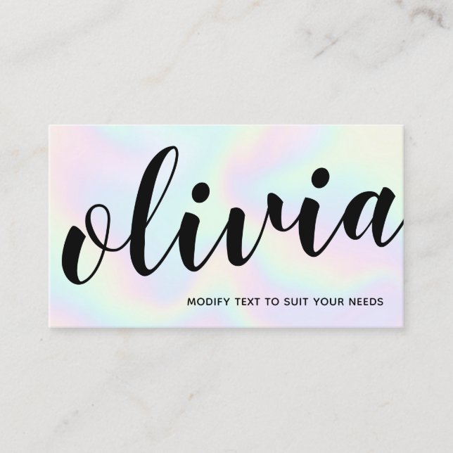 Iridescent Handwritten Script Calligraphy Business Card (Front)