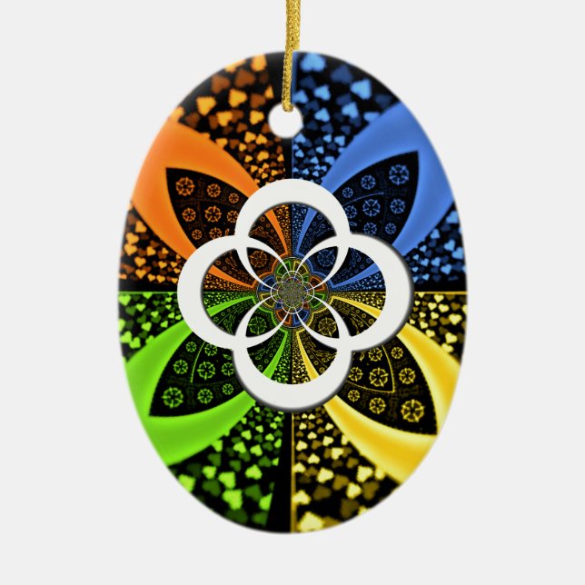 Iridescent Hearts Seamless Polka Dot Abstract Art  Ceramic Ornament (Front)