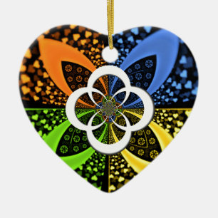 Iridescent Hearts Seamless Polka Dot Abstract Art Ceramic Ornament
