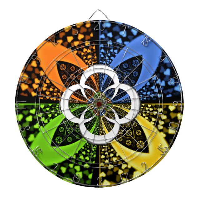 Iridescent Hearts Seamless Polka Dot Abstract Art  Dartboard With Darts (Front)