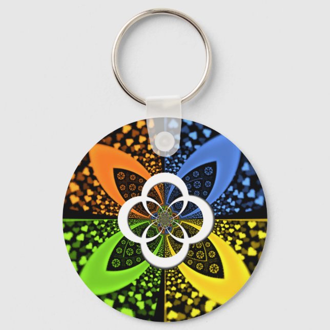 Iridescent Hearts Seamless Polka Dot Abstract Art  Keychain (Front)