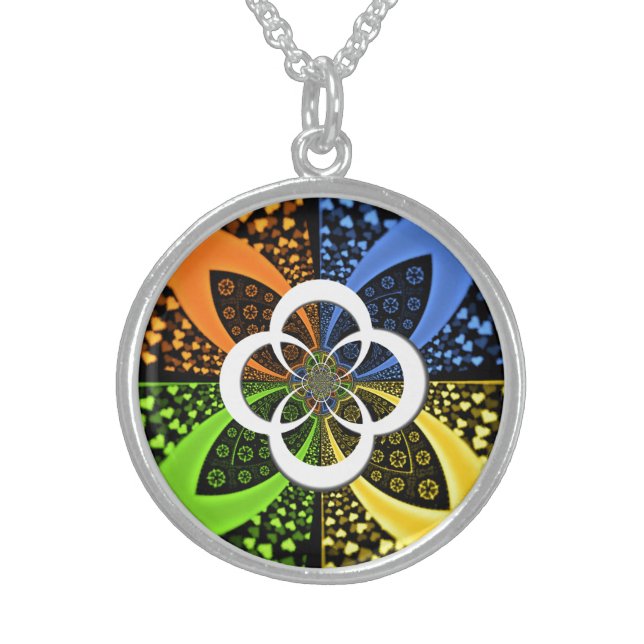 Iridescent Hearts Seamless Polka Dot Abstract Art  Sterling Silver Necklace (Front)