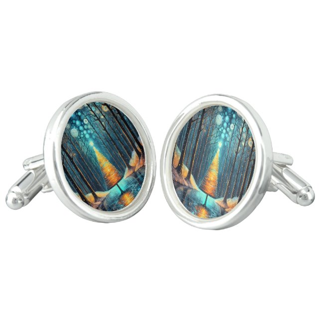Iridescent Holiday Dream 🎄 Glowing Christmas Tree Cufflinks (Angled)