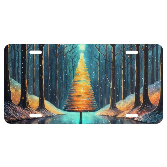Iridescent Holiday Dream 🎄 Glowing Christmas Tree License Plate (Front)