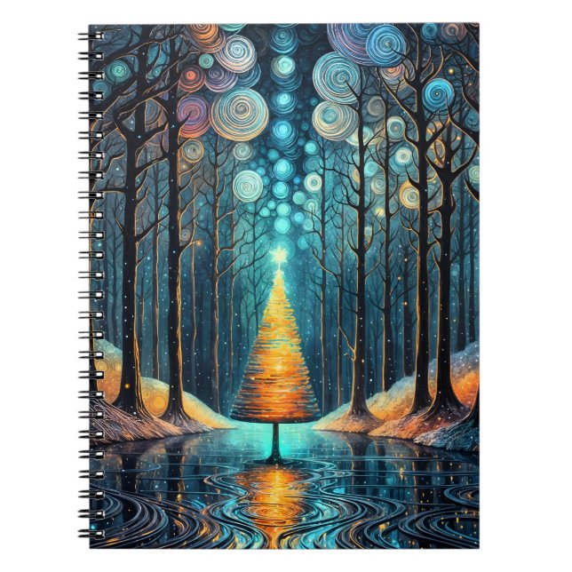 Iridescent Holiday Dream 🎄 Glowing Christmas Tree Notebook (Front)