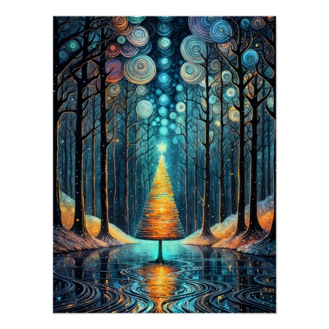 Iridescent Holiday Dream 🎄 Glowing Christmas Tree Poster (Front)