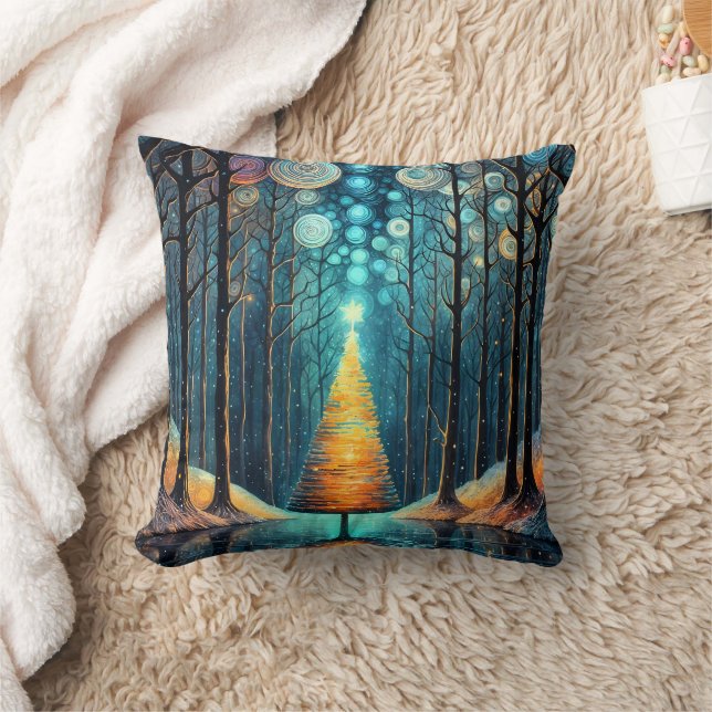 Iridescent Holiday Dream 🎄 Glowing Christmas Tree Throw Pillow (Blanket)