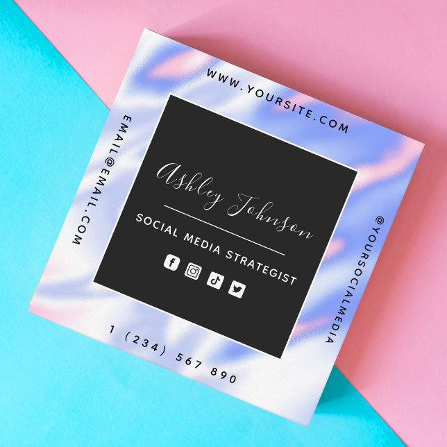 Iridescent Holograph Gradient Social Media QR Code Square Business Card (Creator Uploaded)