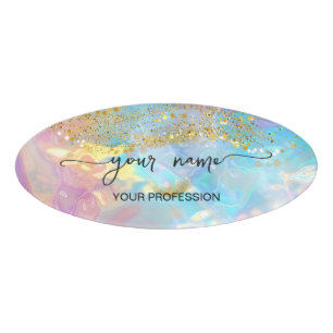 Iridescent holographic custom name tag