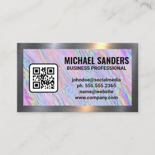 Iridescent Holographic Foil Pastel  Metal Border  Business Card