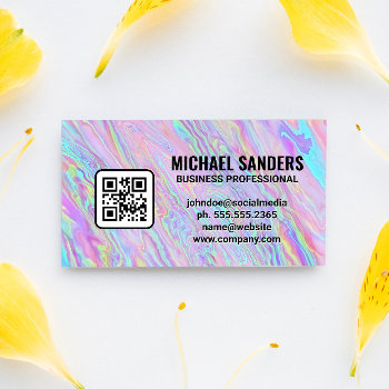Iridescent Holographic Foil Pastel | Qr Code Business Card by lovely_businesscards at Zazzle