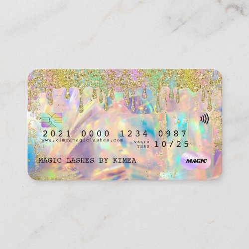 Iridescent Holographic Glitter Drip Credit Style B Business Card