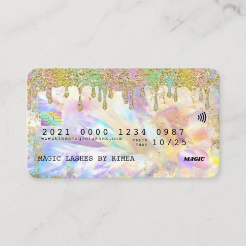 Iridescent Holographic Glitter Drip Credit Style Business Card