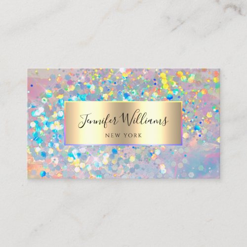 Iridescent Holographic Glitter Elegant Gold Beauty Business Card