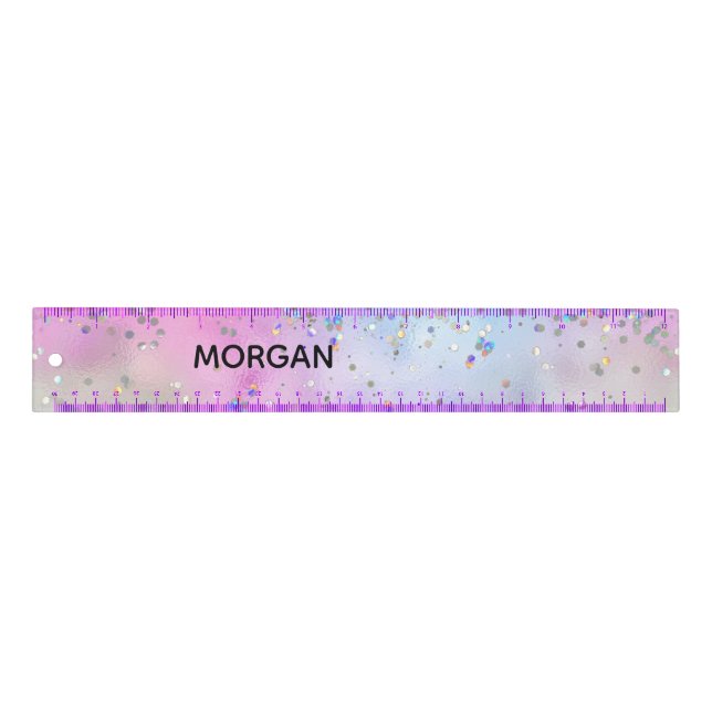 Iridescent Holographic Glitter Monogram Name Ruler (Front)