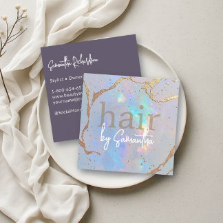 Iridescent Holographic Gold Hair Stylist Salon Square Business Card