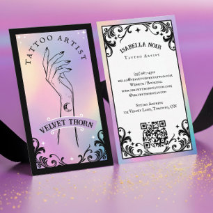 Iridescent Holographic Gothic Body Tattoo Artist Business Card