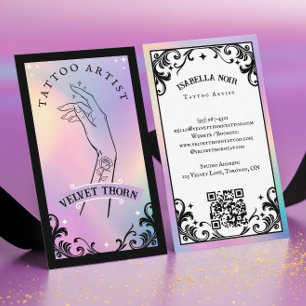 Iridescent Holographic Gothic Tattoo Artist Business Card