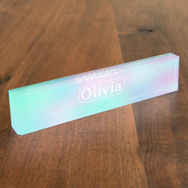 Iridescent Holographic Gradient Desk Name Plate (Side)