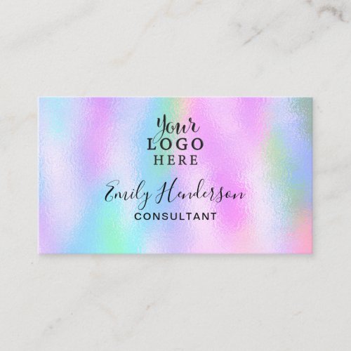 Iridescent Holographic Gradient Girly Your Logo Business Card